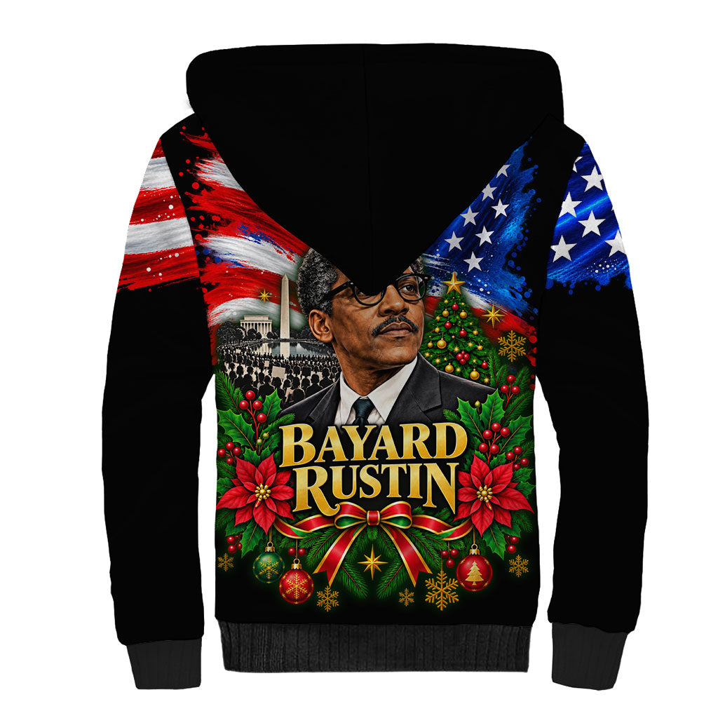 Bayard Rustin American Flag Christmas Sherpa Hoodie Civil Rights Leader March On Washington Holiday