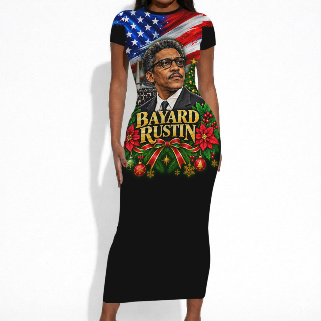Bayard Rustin American Flag Christmas Short Sleeve Bodycon Dress Civil Rights Leader March On Washington Holiday