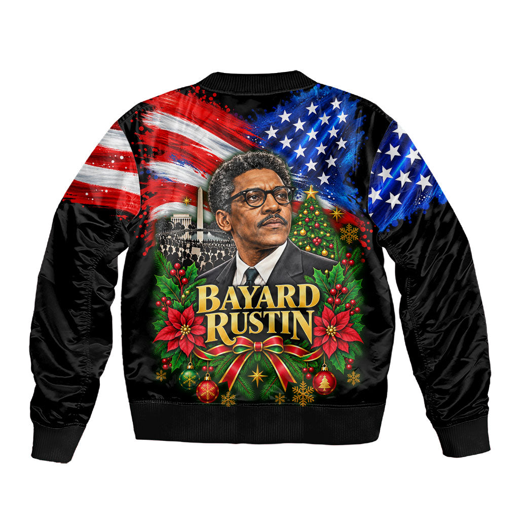 Bayard Rustin American Flag Christmas Sleeve Zip Bomber Jacket Civil Rights Leader March On Washington Holiday