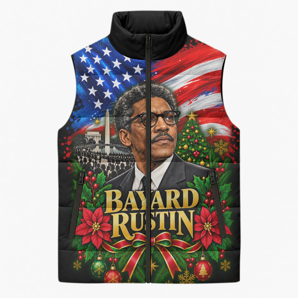 Bayard Rustin American Flag Christmas Sleeveless Puffer Jacket Civil Rights Leader March On Washington Holiday