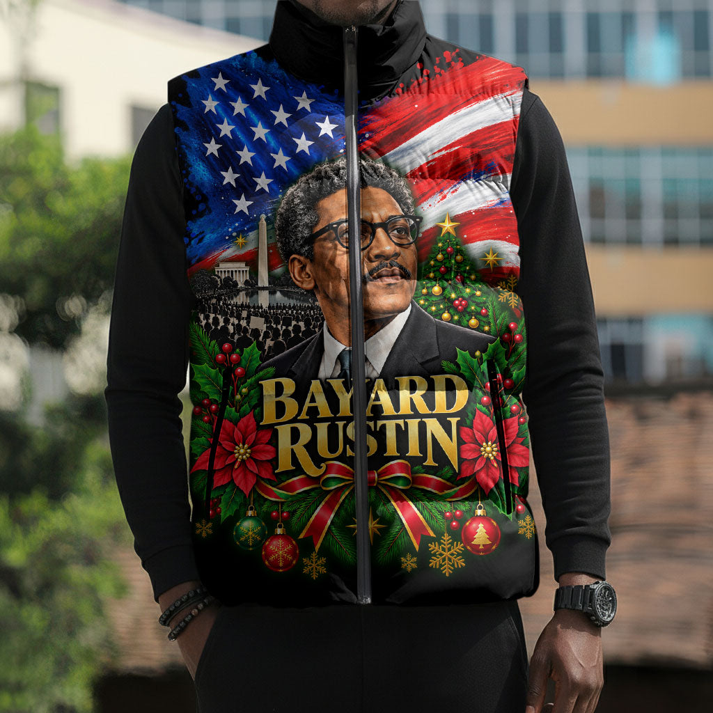 Bayard Rustin American Flag Christmas Sleeveless Puffer Jacket Civil Rights Leader March On Washington Holiday