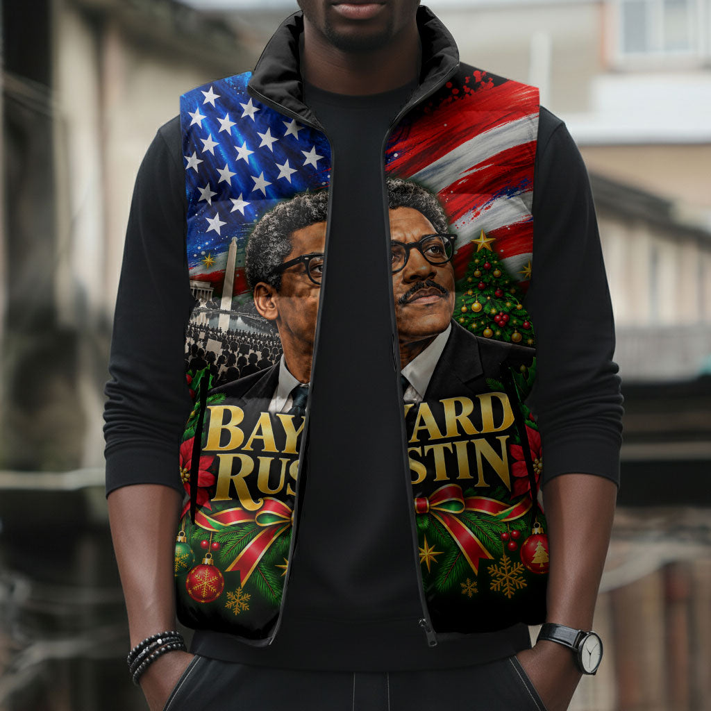 Bayard Rustin American Flag Christmas Sleeveless Puffer Jacket Civil Rights Leader March On Washington Holiday
