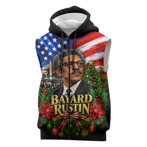 Bayard Rustin American Flag Christmas Sleeveless Zip Hoodie Civil Rights Leader March On Washington Holiday