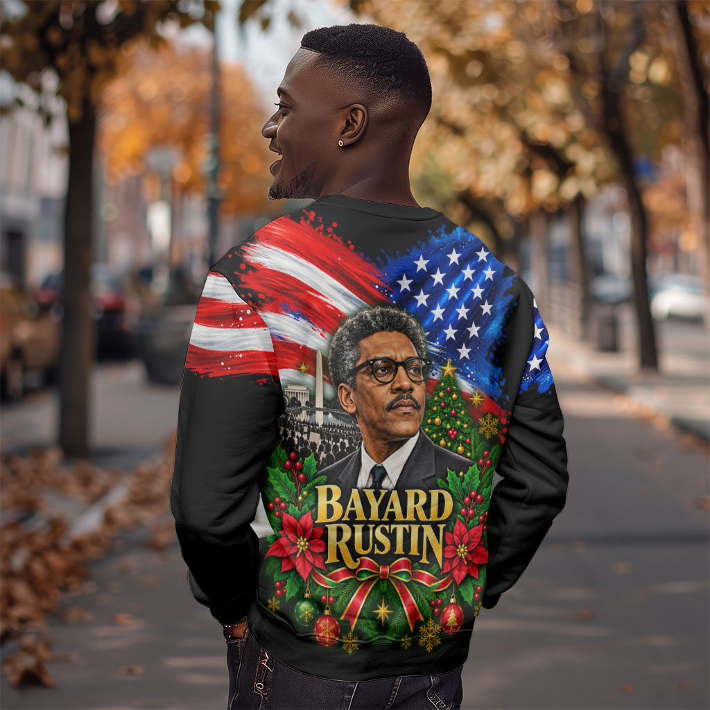 Bayard Rustin American Flag Christmas Sweatshirt Civil Rights Leader March On Washington Holiday