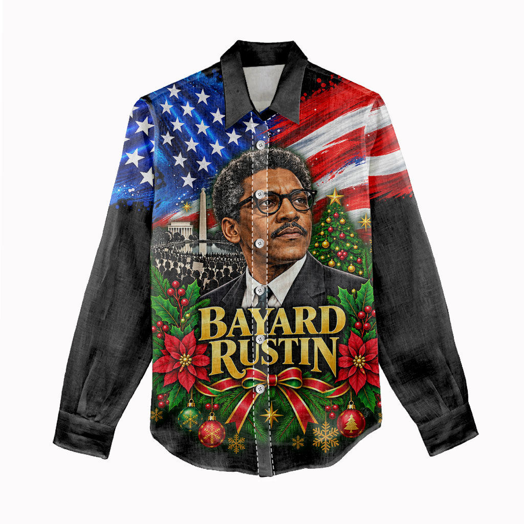 Bayard Rustin American Flag Christmas Women Casual Shirt Civil Rights Leader March On Washington Holiday