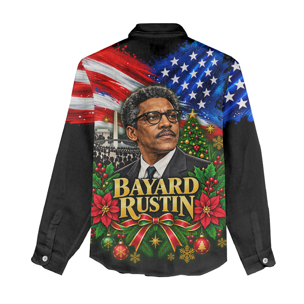 Bayard Rustin American Flag Christmas Women Casual Shirt Civil Rights Leader March On Washington Holiday