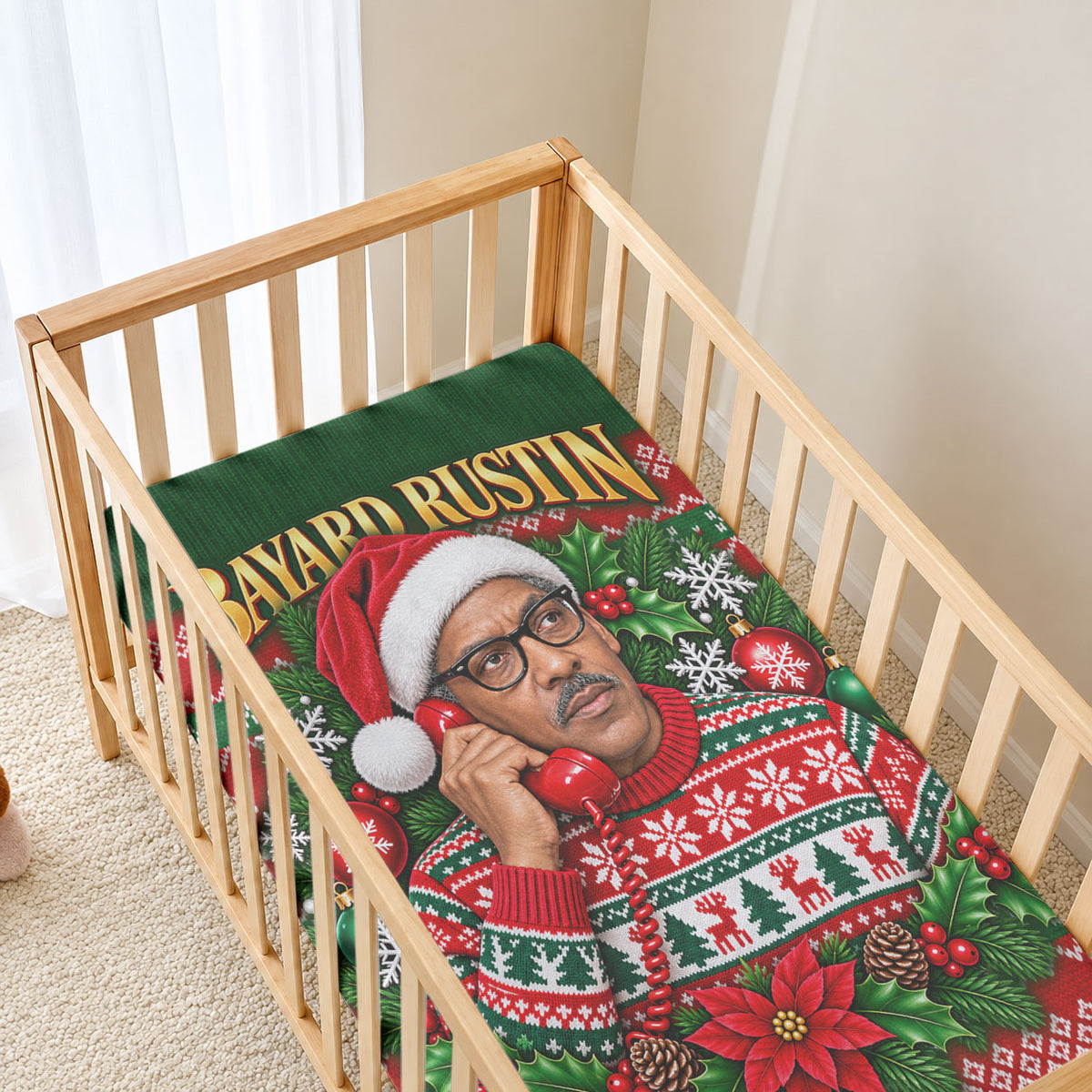 Bayard Rustin Christmas Baby Bed Cover Ugly Christmas Pattern Retro Fair Isle