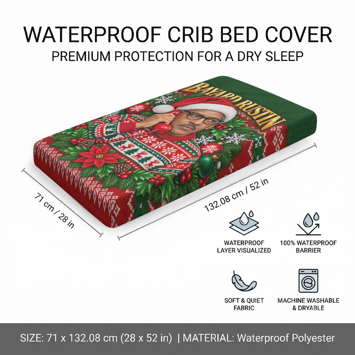 Bayard Rustin Christmas Baby Bed Cover Ugly Christmas Pattern Retro Fair Isle