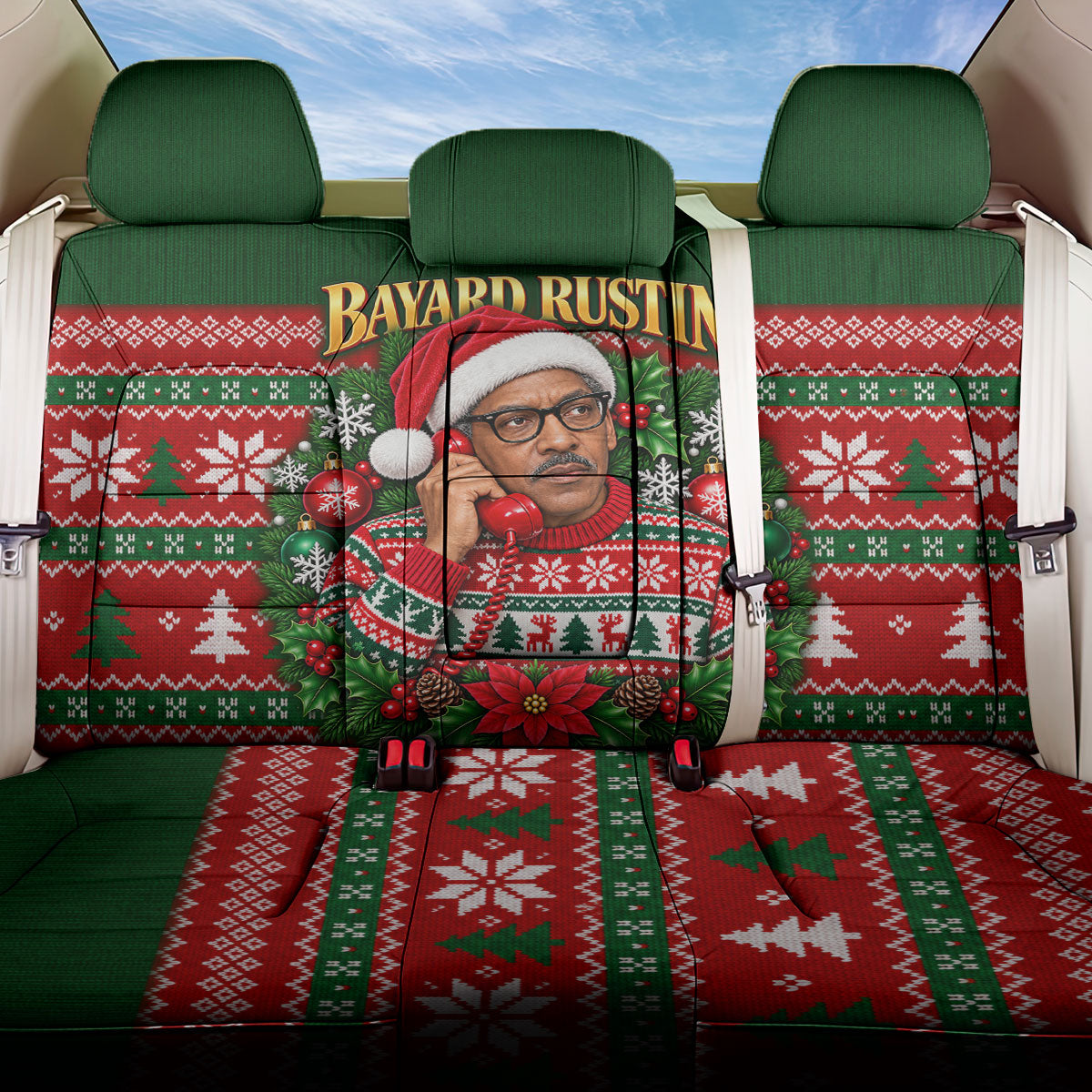 Bayard Rustin Christmas Back Car Seat Cover Ugly Christmas Pattern Retro Fair Isle