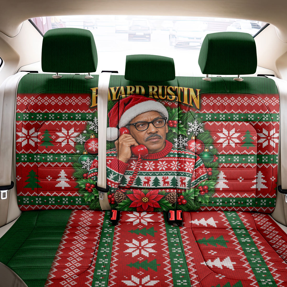 Bayard Rustin Christmas Back Car Seat Cover Ugly Christmas Pattern Retro Fair Isle