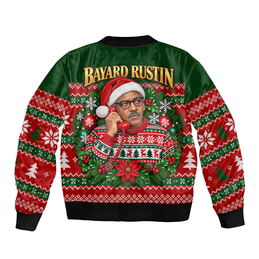 Bayard Rustin Christmas Bomber Jacket Ugly Christmas Pattern Retro Fair Isle
