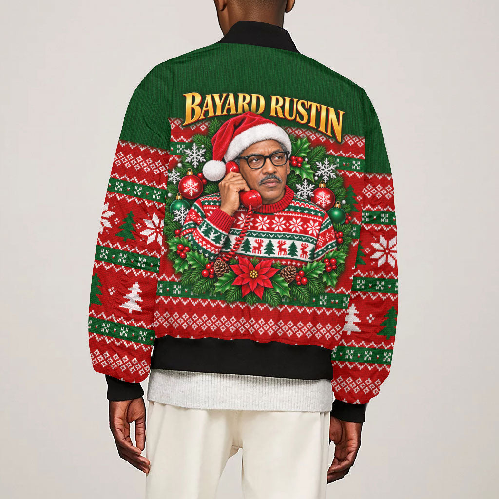 Bayard Rustin Christmas Bomber Jacket Ugly Christmas Pattern Retro Fair Isle