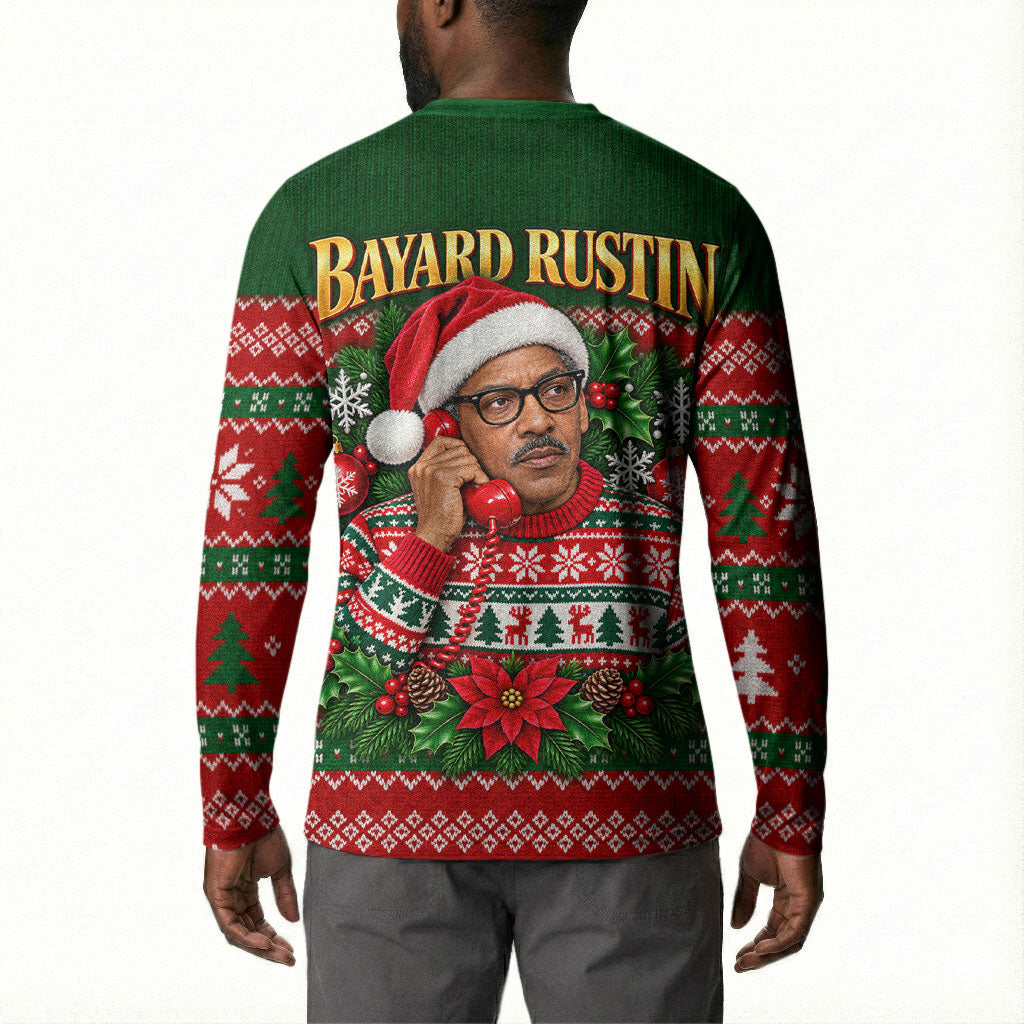 Bayard Rustin Christmas Button Sweatshirt Ugly Christmas Pattern Retro Fair Isle