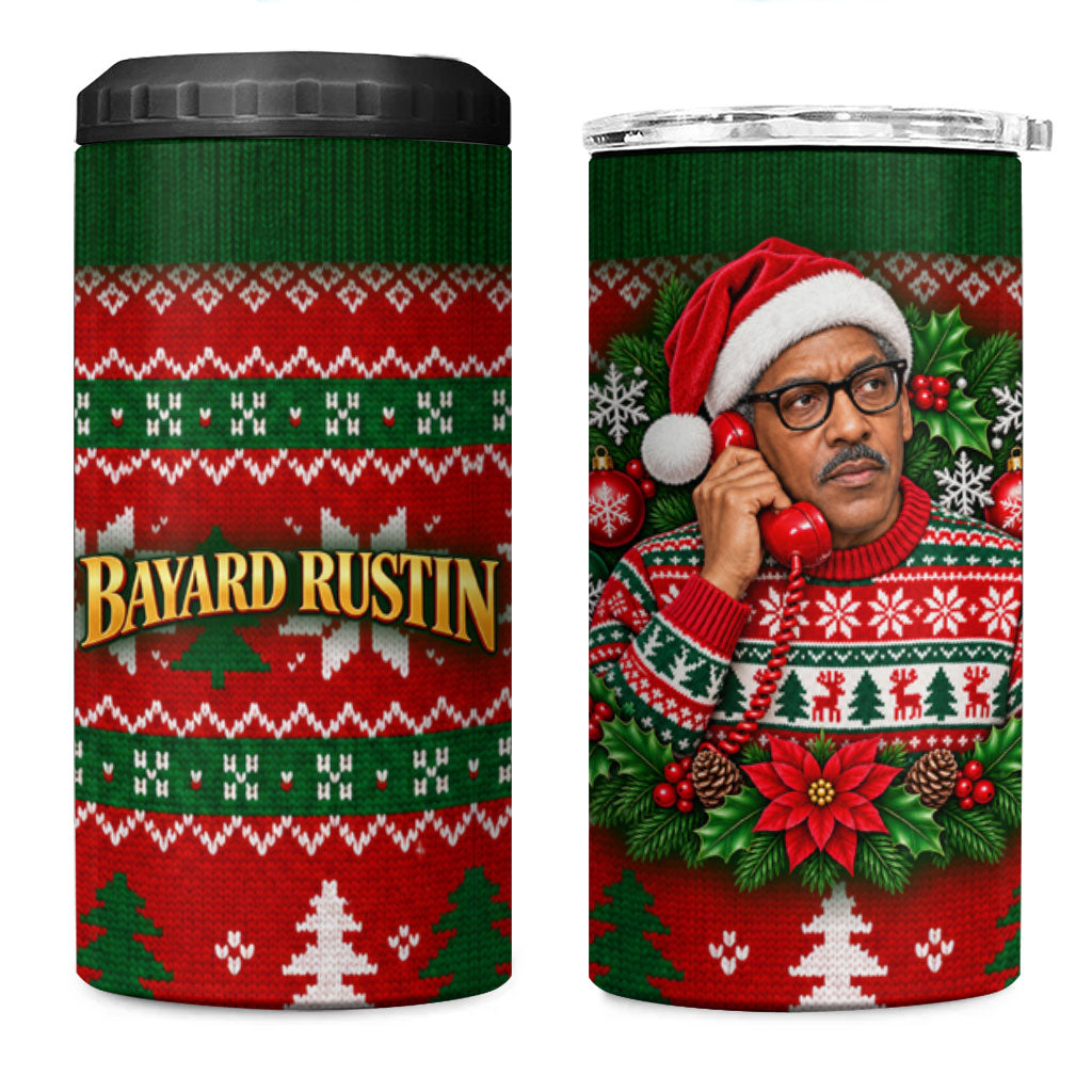 Bayard Rustin Christmas 4 in 1 Can Cooler Tumbler Ugly Christmas Pattern Retro Fair Isle
