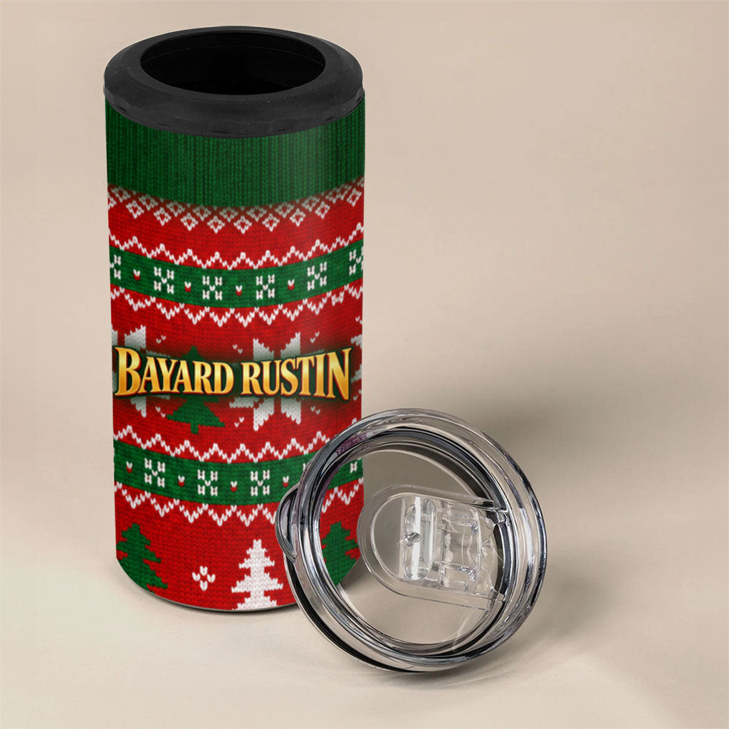 Bayard Rustin Christmas 4 in 1 Can Cooler Tumbler Ugly Christmas Pattern Retro Fair Isle