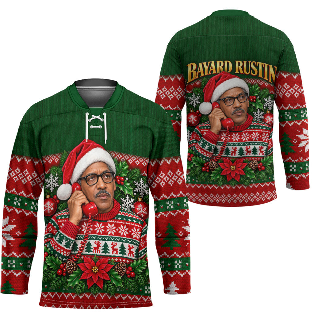Bayard Rustin Christmas Hockey Jersey Ugly Christmas Pattern Retro Fair Isle