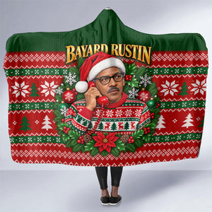 Bayard Rustin Christmas Hooded Blanket Ugly Christmas Pattern Retro Fair Isle