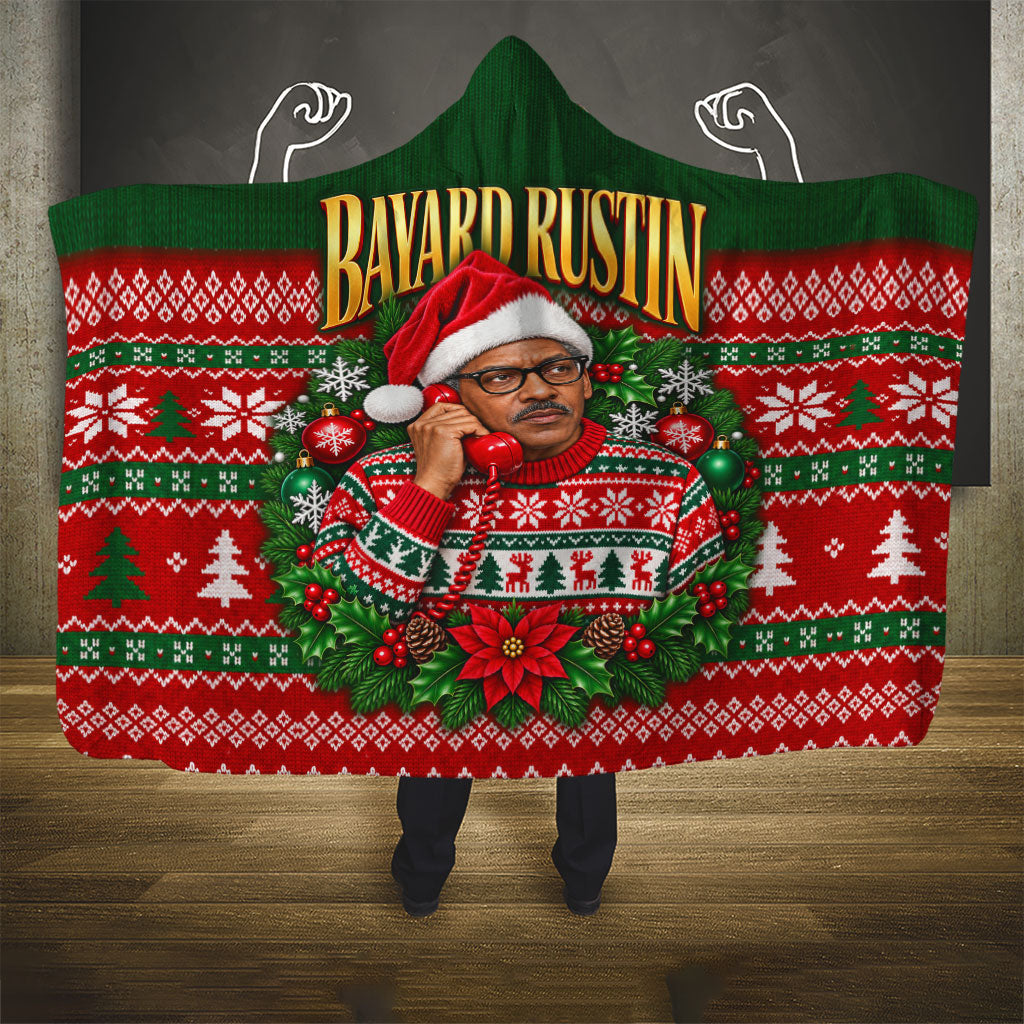 Bayard Rustin Christmas Hooded Blanket Ugly Christmas Pattern Retro Fair Isle