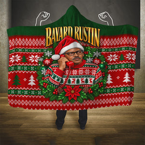 Bayard Rustin Christmas Hooded Blanket Ugly Christmas Pattern Retro Fair Isle