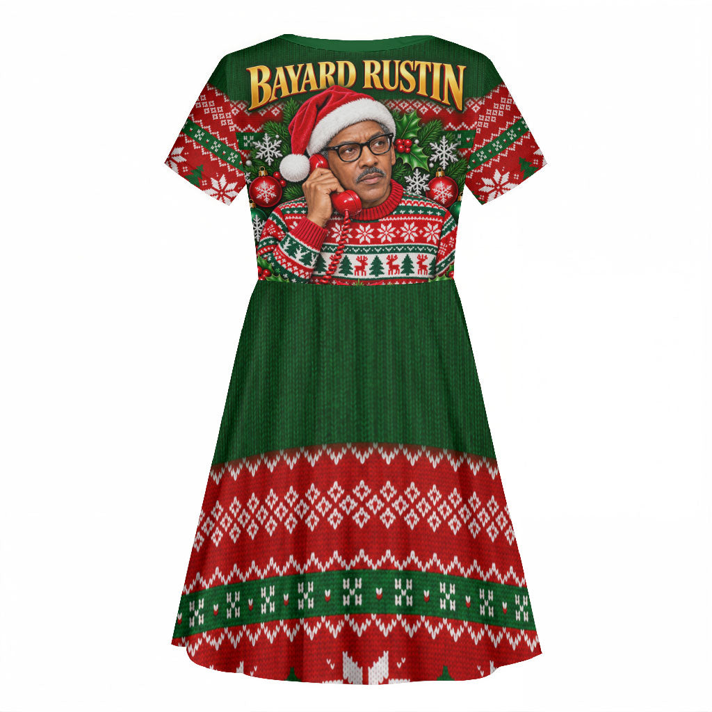 Bayard Rustin Christmas Kid Short Sleeve Dress Ugly Christmas Pattern Retro Fair Isle