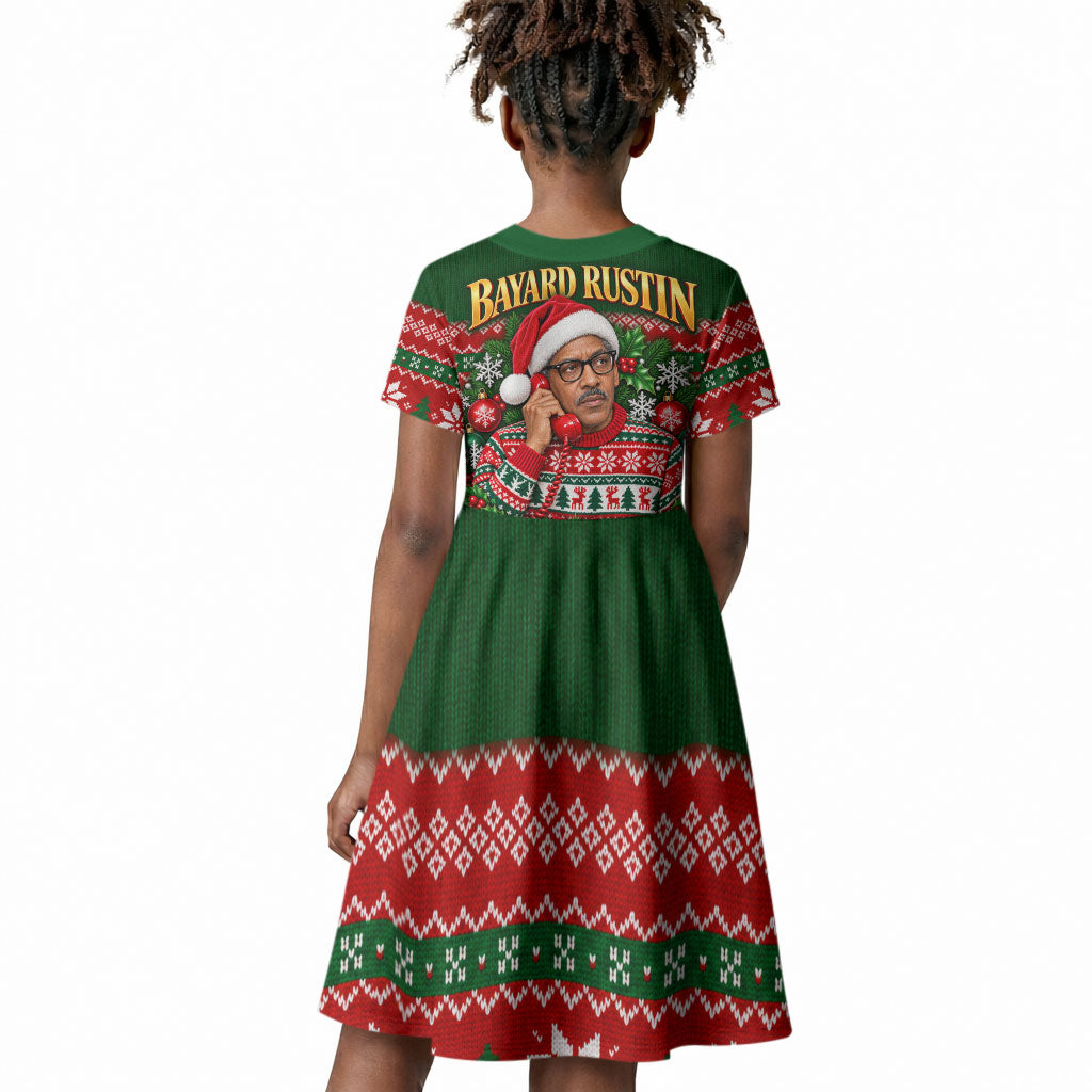 Bayard Rustin Christmas Kid Short Sleeve Dress Ugly Christmas Pattern Retro Fair Isle