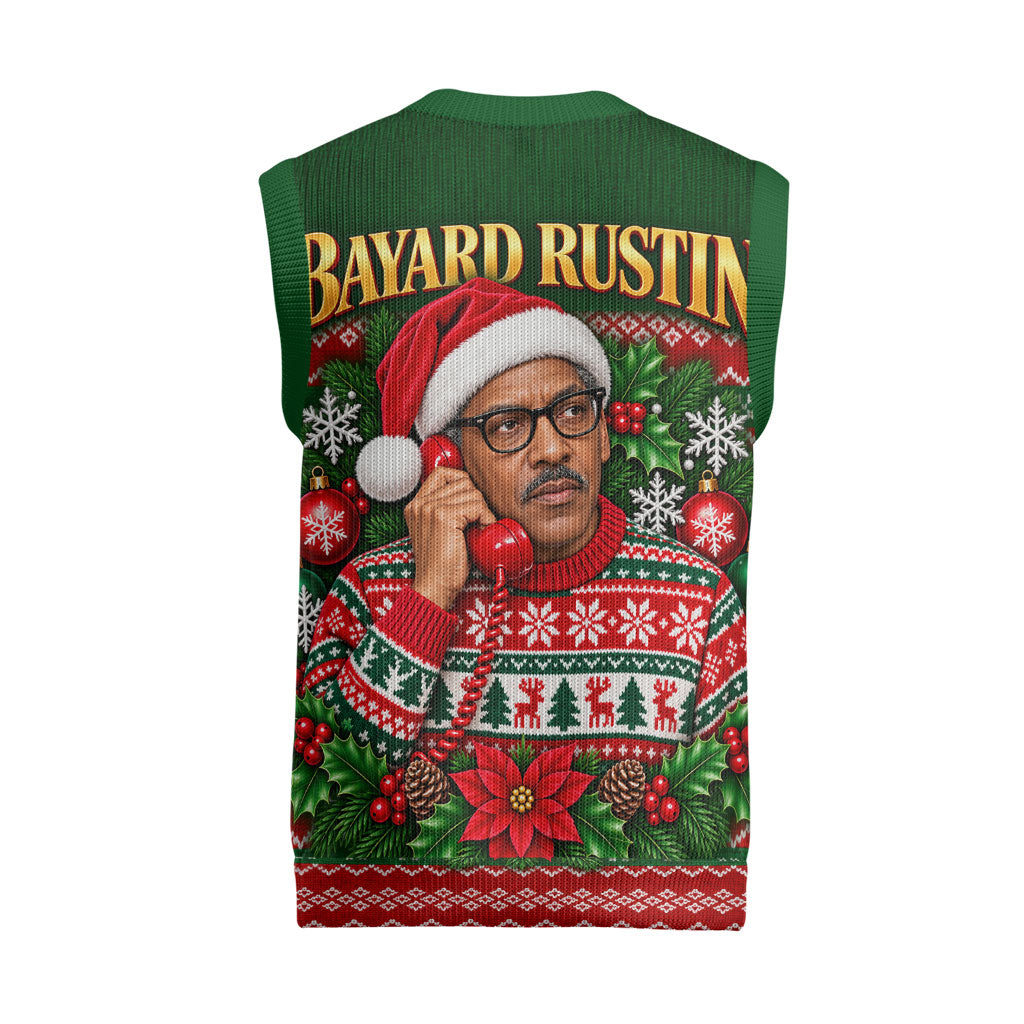Bayard Rustin Christmas Knitted V-Neck Vest Ugly Christmas Pattern Retro Fair Isle