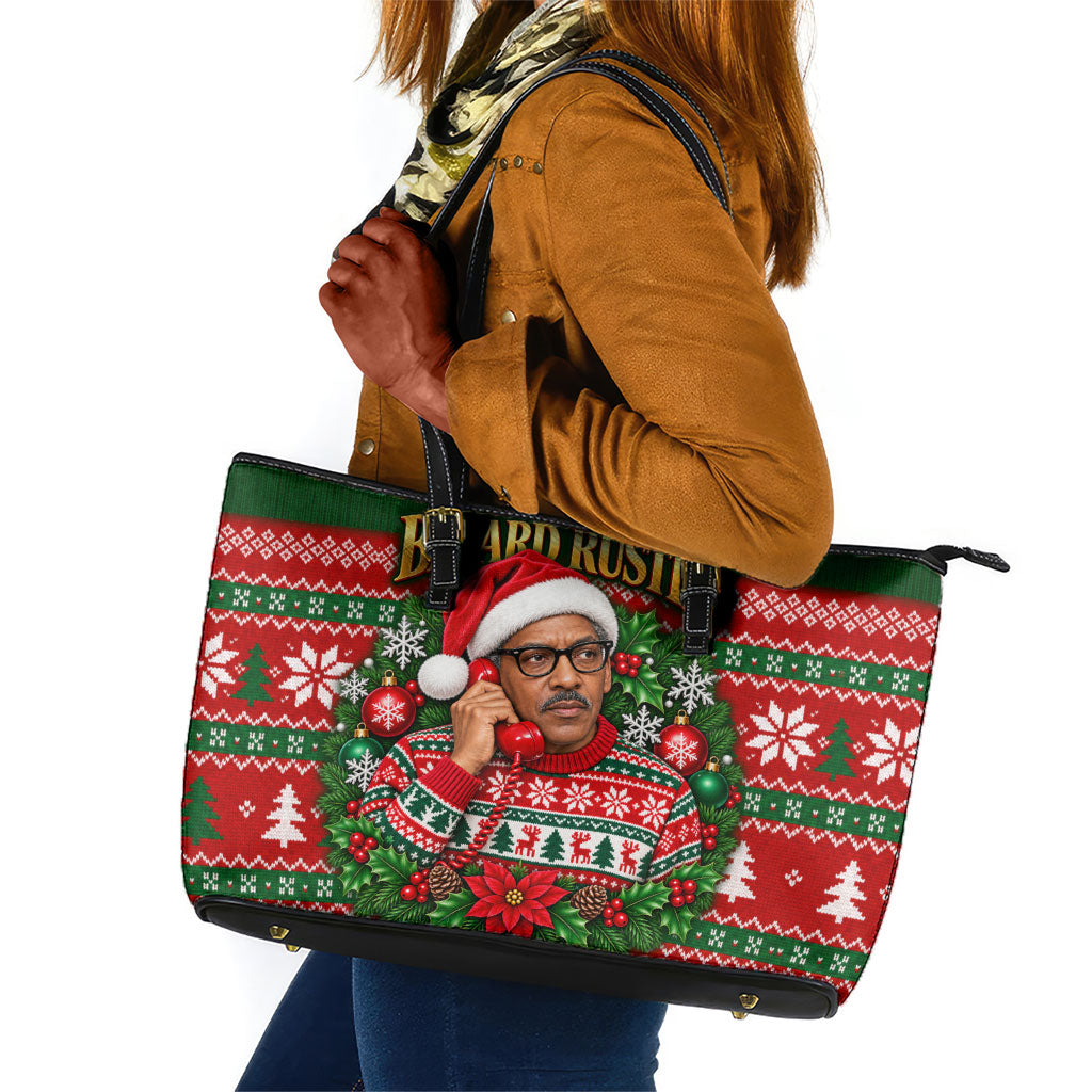 Bayard Rustin Christmas Leather Tote Bag Ugly Christmas Pattern Retro Fair Isle