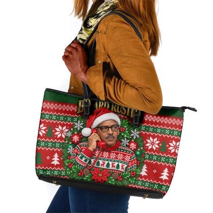 Bayard Rustin Christmas Leather Tote Bag Ugly Christmas Pattern Retro Fair Isle