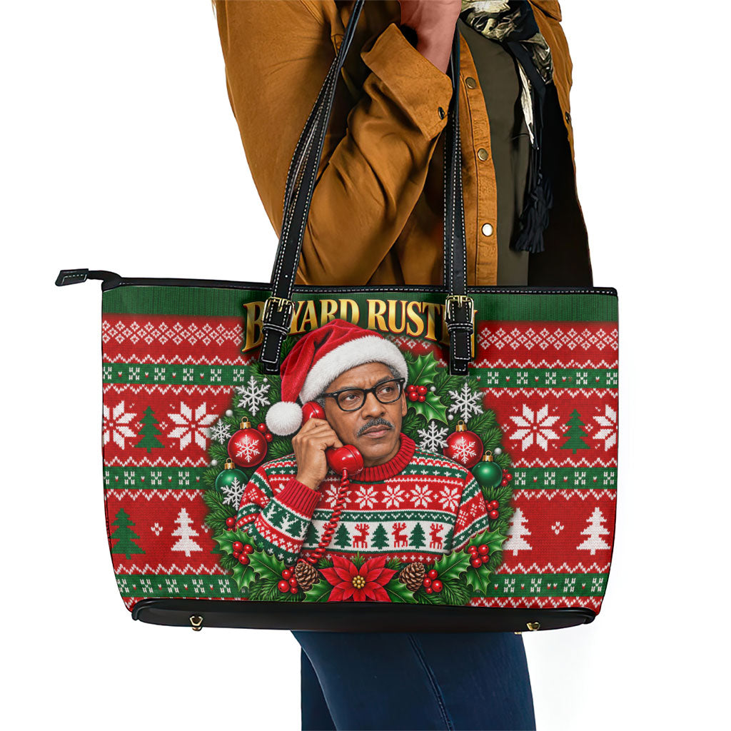 Bayard Rustin Christmas Leather Tote Bag Ugly Christmas Pattern Retro Fair Isle