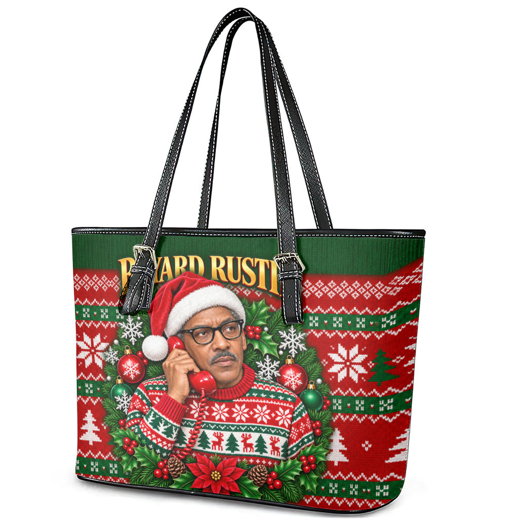 Bayard Rustin Christmas Leather Tote Bag Ugly Christmas Pattern Retro Fair Isle