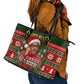 Bayard Rustin Christmas Leather Tote Bag Ugly Christmas Pattern Retro Fair Isle