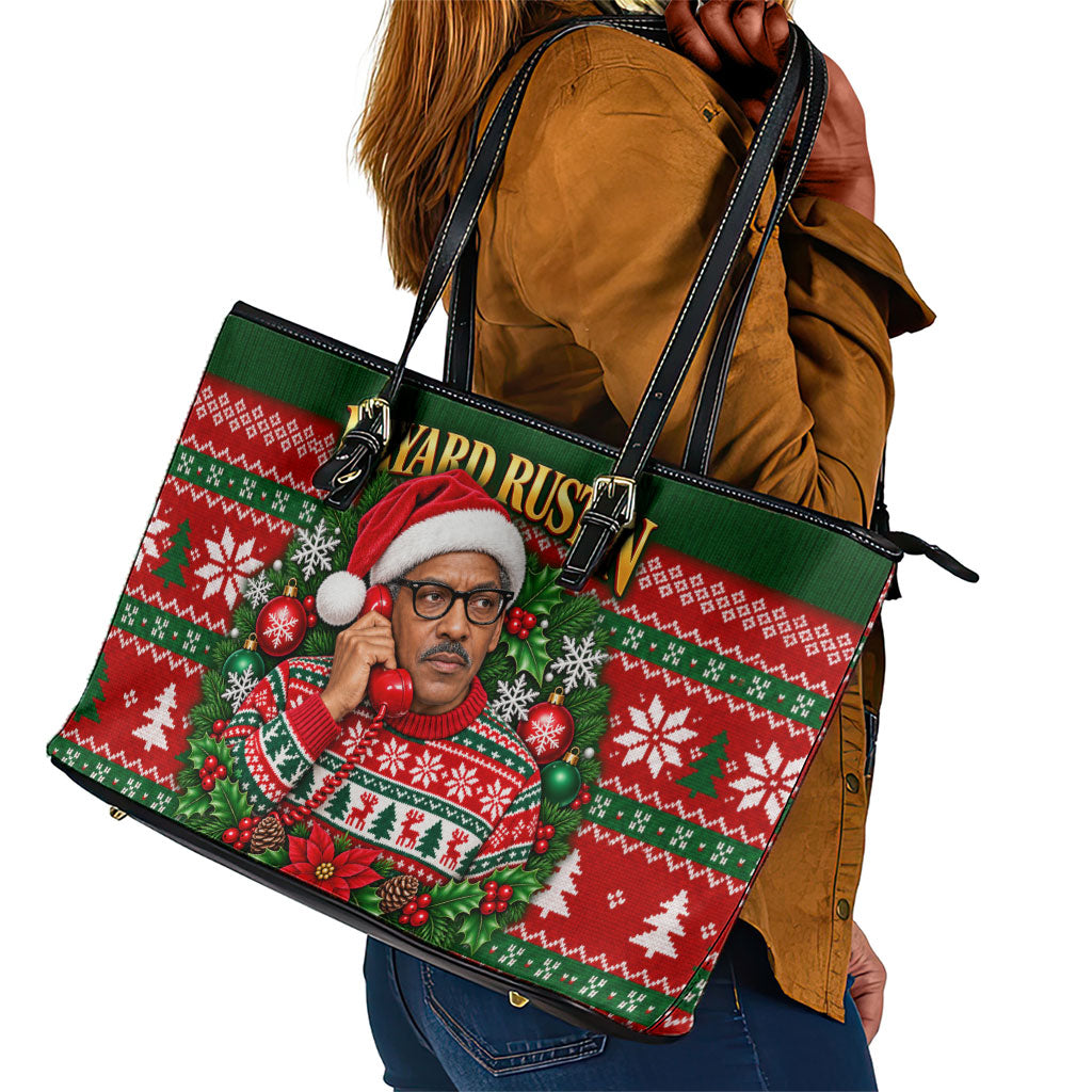 Bayard Rustin Christmas Leather Tote Bag Ugly Christmas Pattern Retro Fair Isle