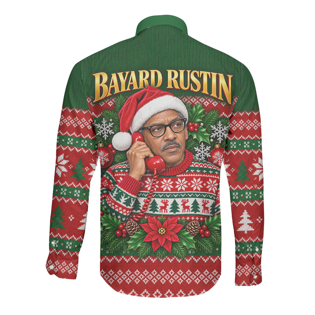 Bayard Rustin Christmas Long Sleeve Button Shirt Ugly Christmas Pattern Retro Fair Isle