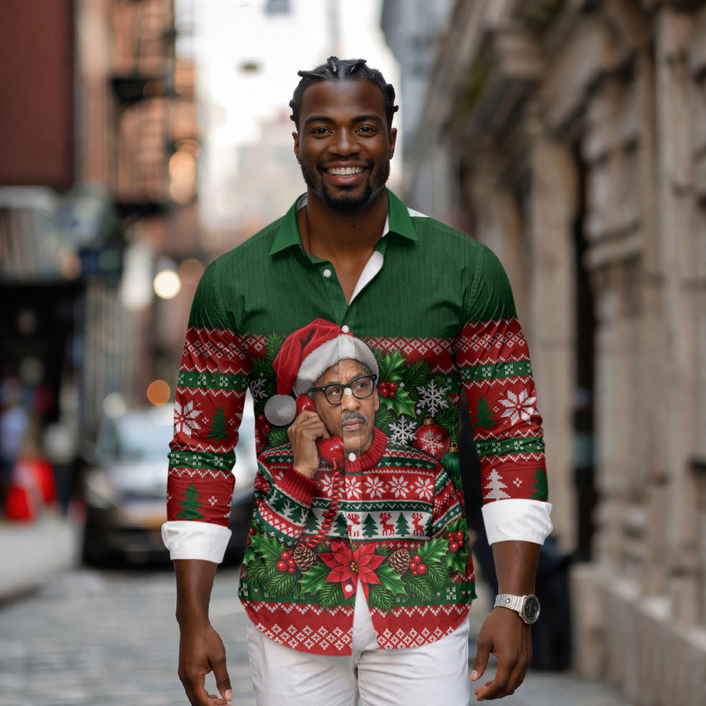 Bayard Rustin Christmas Long Sleeve Button Shirt Ugly Christmas Pattern Retro Fair Isle