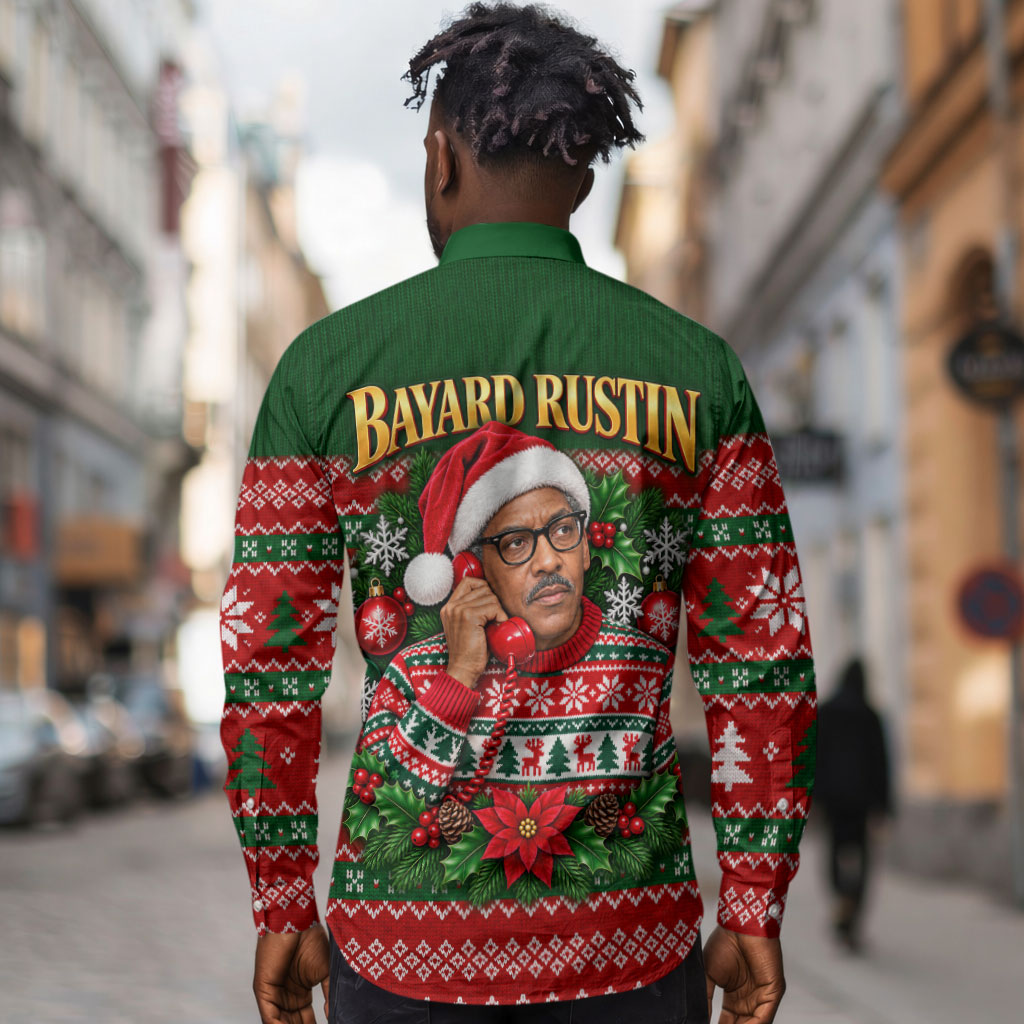Bayard Rustin Christmas Long Sleeve Button Shirt Ugly Christmas Pattern Retro Fair Isle