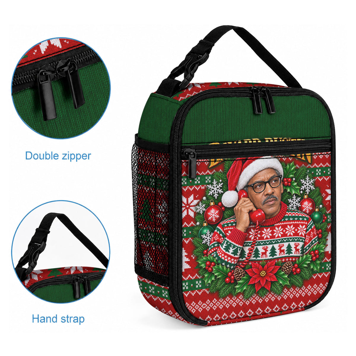 Bayard Rustin Christmas Lunch Bag Ugly Christmas Pattern Retro Fair Isle
