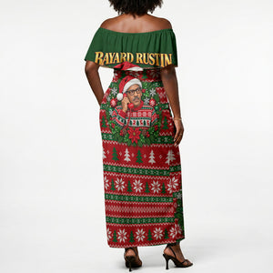 Bayard Rustin Christmas Off Shoulder Maxi Dress Ugly Christmas Pattern Retro Fair Isle