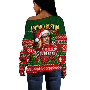 Bayard Rustin Christmas Off Shoulder Sweater Ugly Christmas Pattern Retro Fair Isle