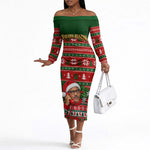 Bayard Rustin Christmas Off The Shoulder Long Sleeve Dress Ugly Christmas Pattern Retro Fair Isle
