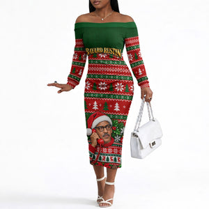 Bayard Rustin Christmas Off The Shoulder Long Sleeve Dress Ugly Christmas Pattern Retro Fair Isle
