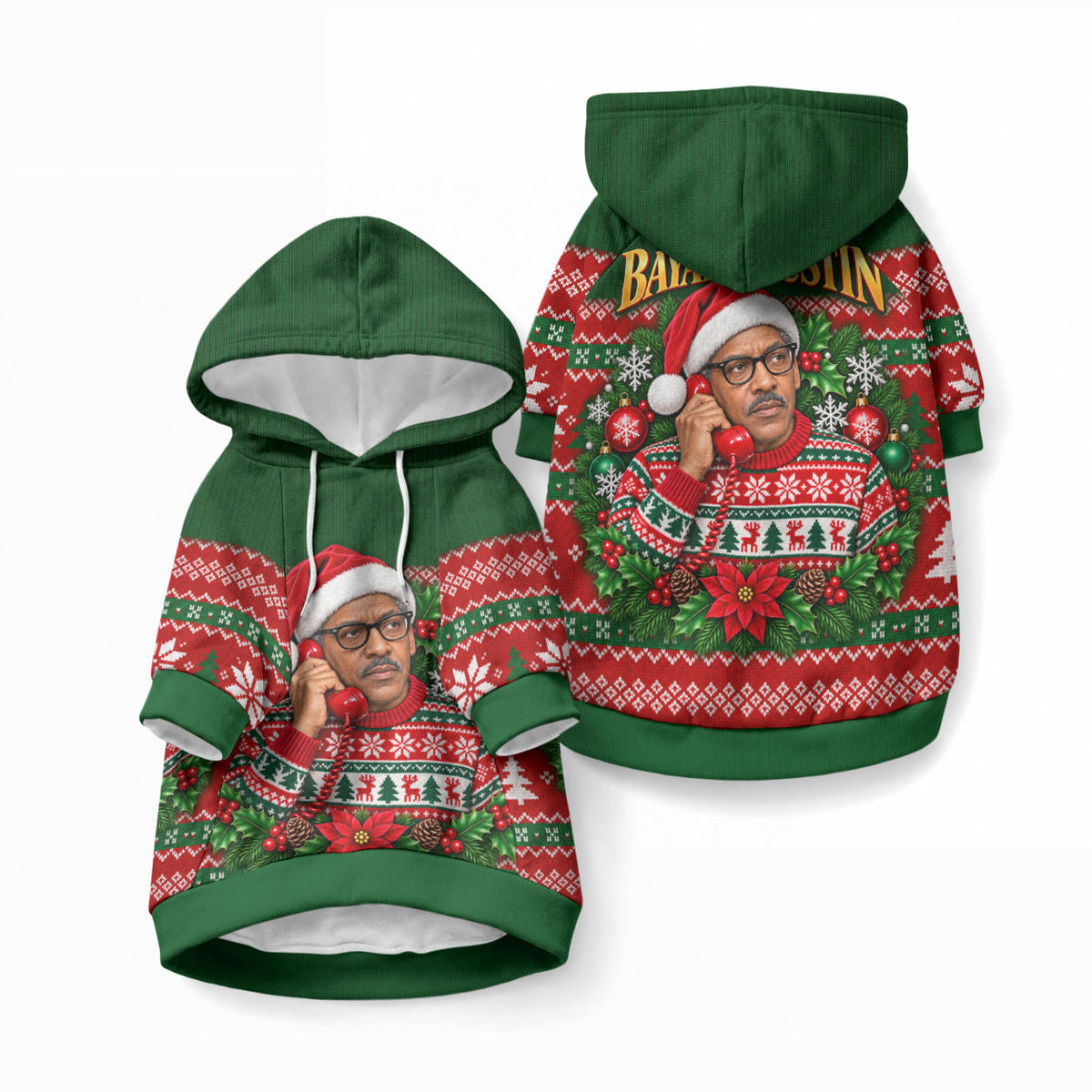 Bayard Rustin Christmas Pet Hoodie Ugly Christmas Pattern Retro Fair Isle