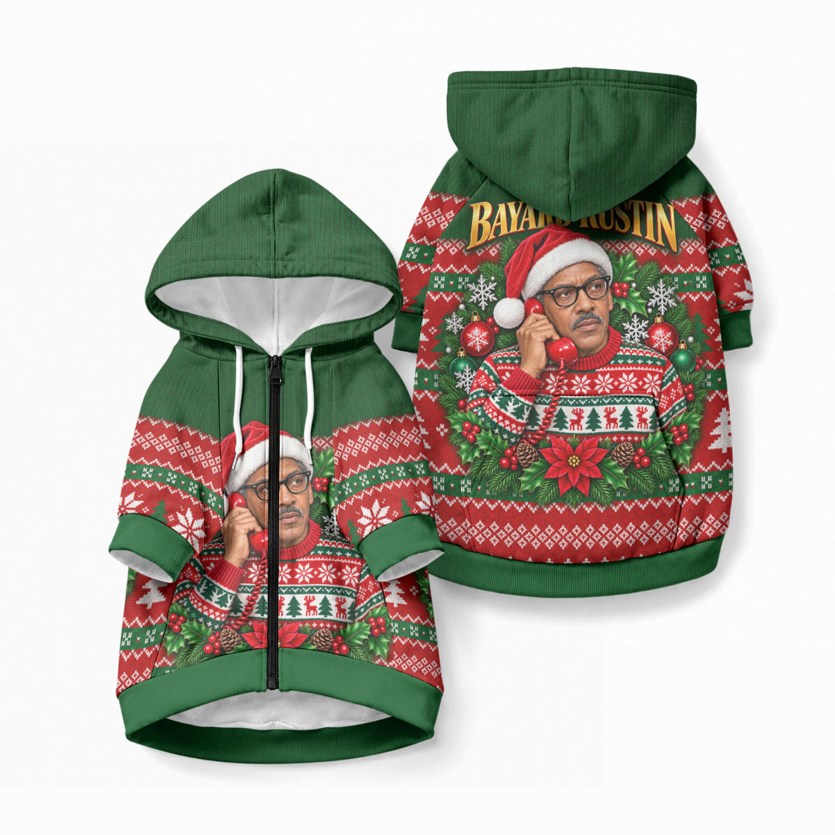 Bayard Rustin Christmas Pet Hoodie Ugly Christmas Pattern Retro Fair Isle