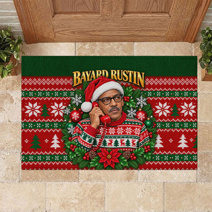 Bayard Rustin Christmas Rubber Doormat Ugly Christmas Pattern Retro Fair Isle