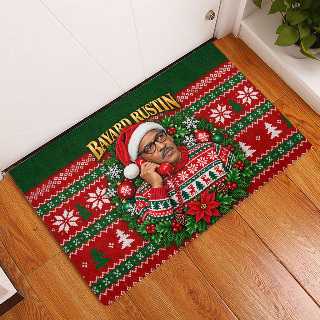 Bayard Rustin Christmas Rubber Doormat Ugly Christmas Pattern Retro Fair Isle