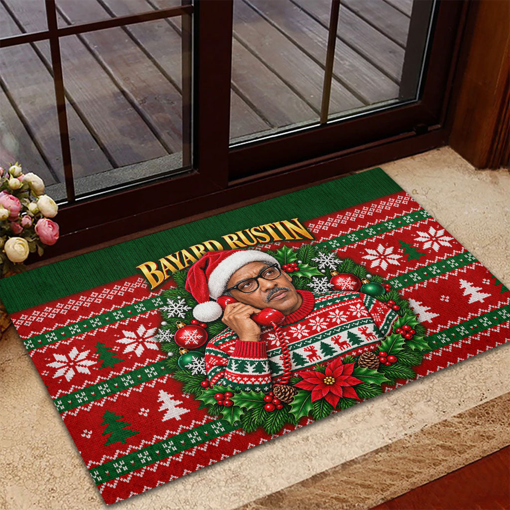 Bayard Rustin Christmas Rubber Doormat Ugly Christmas Pattern Retro Fair Isle