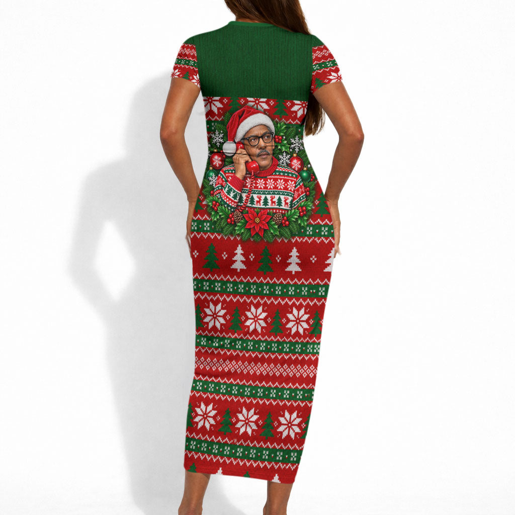 Bayard Rustin Christmas Short Sleeve Bodycon Dress Ugly Christmas Pattern Retro Fair Isle