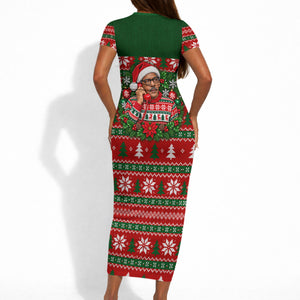 Bayard Rustin Christmas Short Sleeve Bodycon Dress Ugly Christmas Pattern Retro Fair Isle