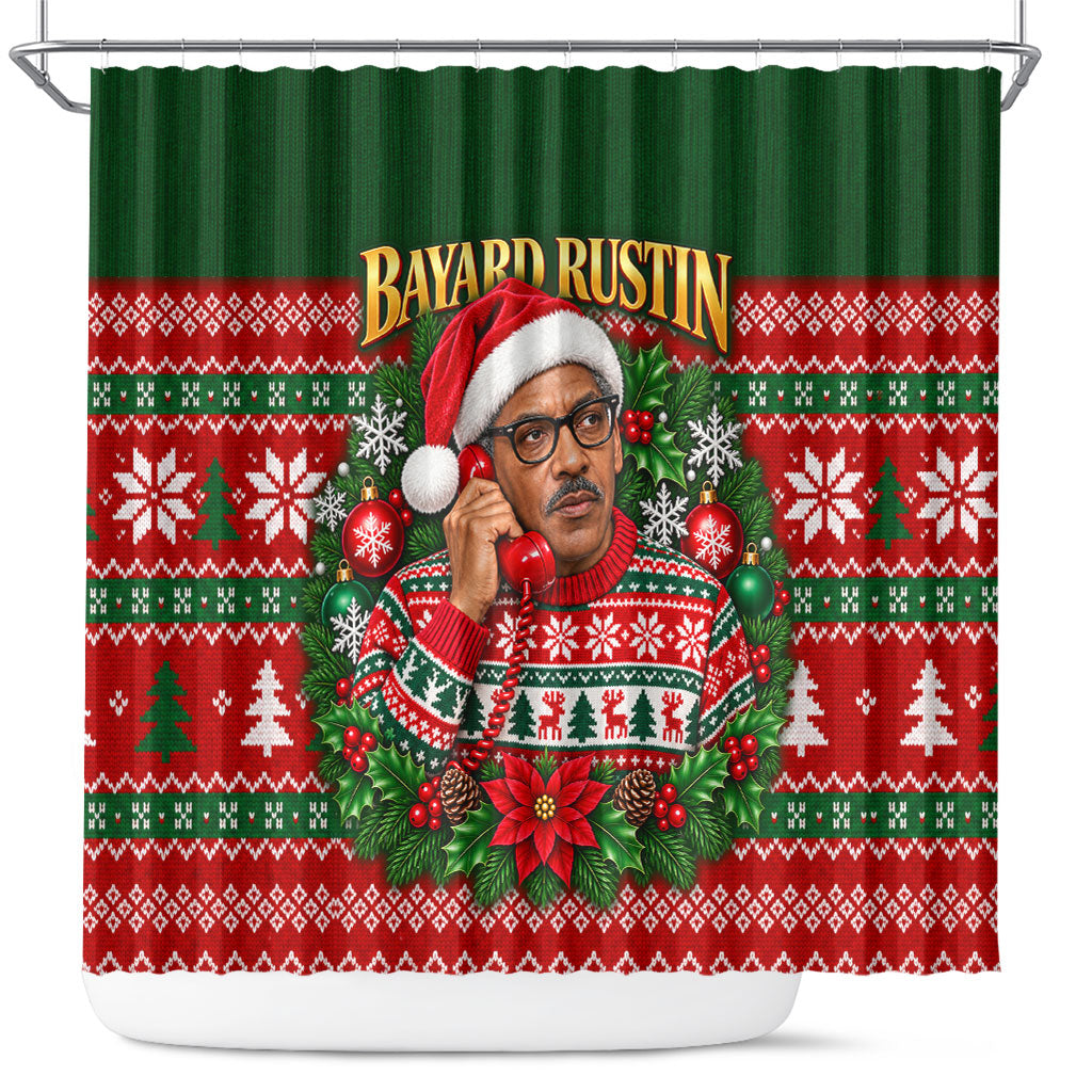 Bayard Rustin Christmas Shower Curtain Ugly Christmas Pattern Retro Fair Isle