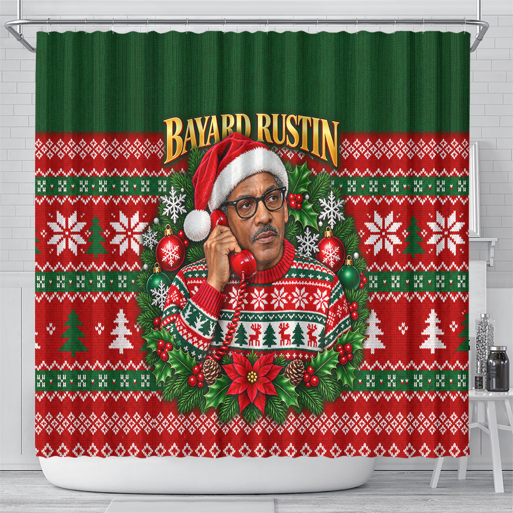 Bayard Rustin Christmas Shower Curtain Ugly Christmas Pattern Retro Fair Isle