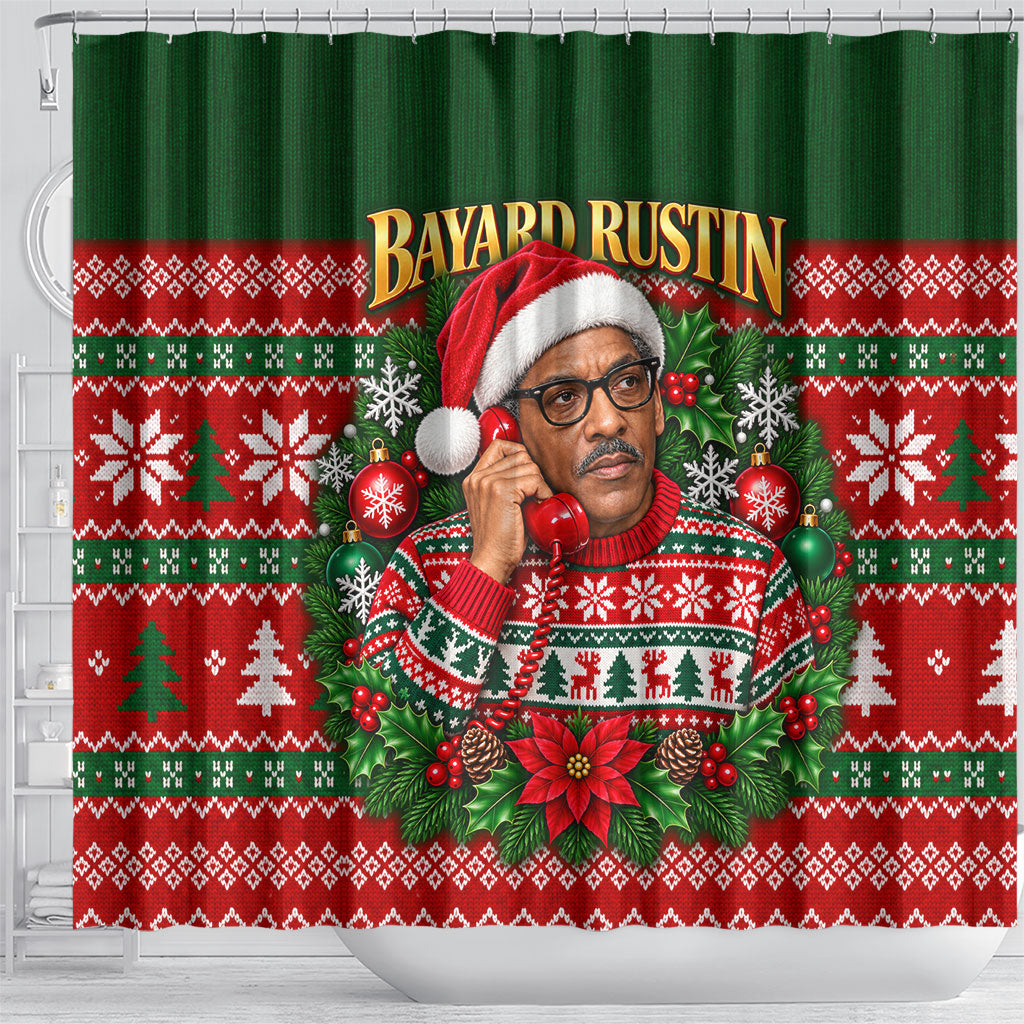 Bayard Rustin Christmas Shower Curtain Ugly Christmas Pattern Retro Fair Isle